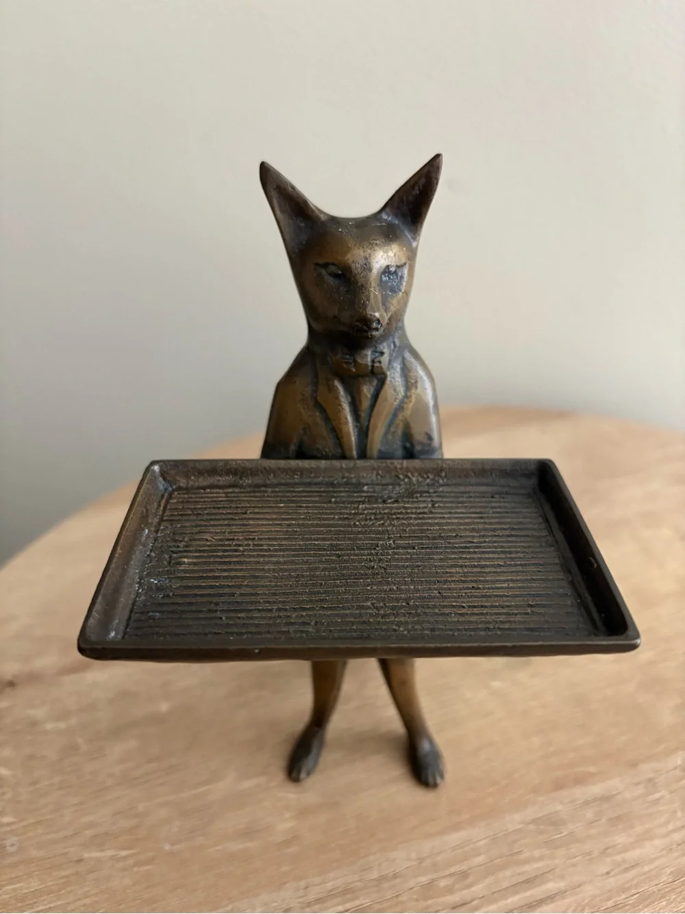 Vintage Brass Fox Butler Business Card Holder